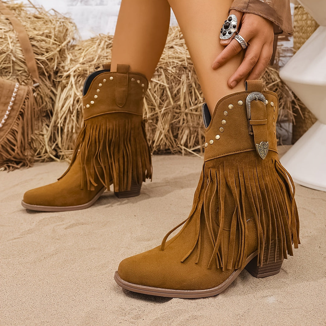 Rilvane | Damen Fransen-Stiefel im Western-Stil - Camel - Image 7