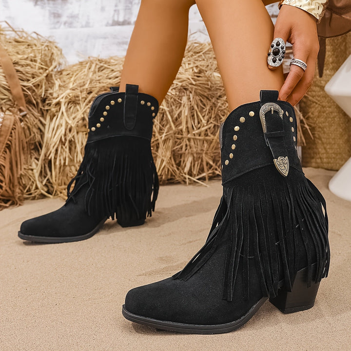 Rilvane | Damen Fransen-Stiefel im Western-Stil - Camel - Image 8