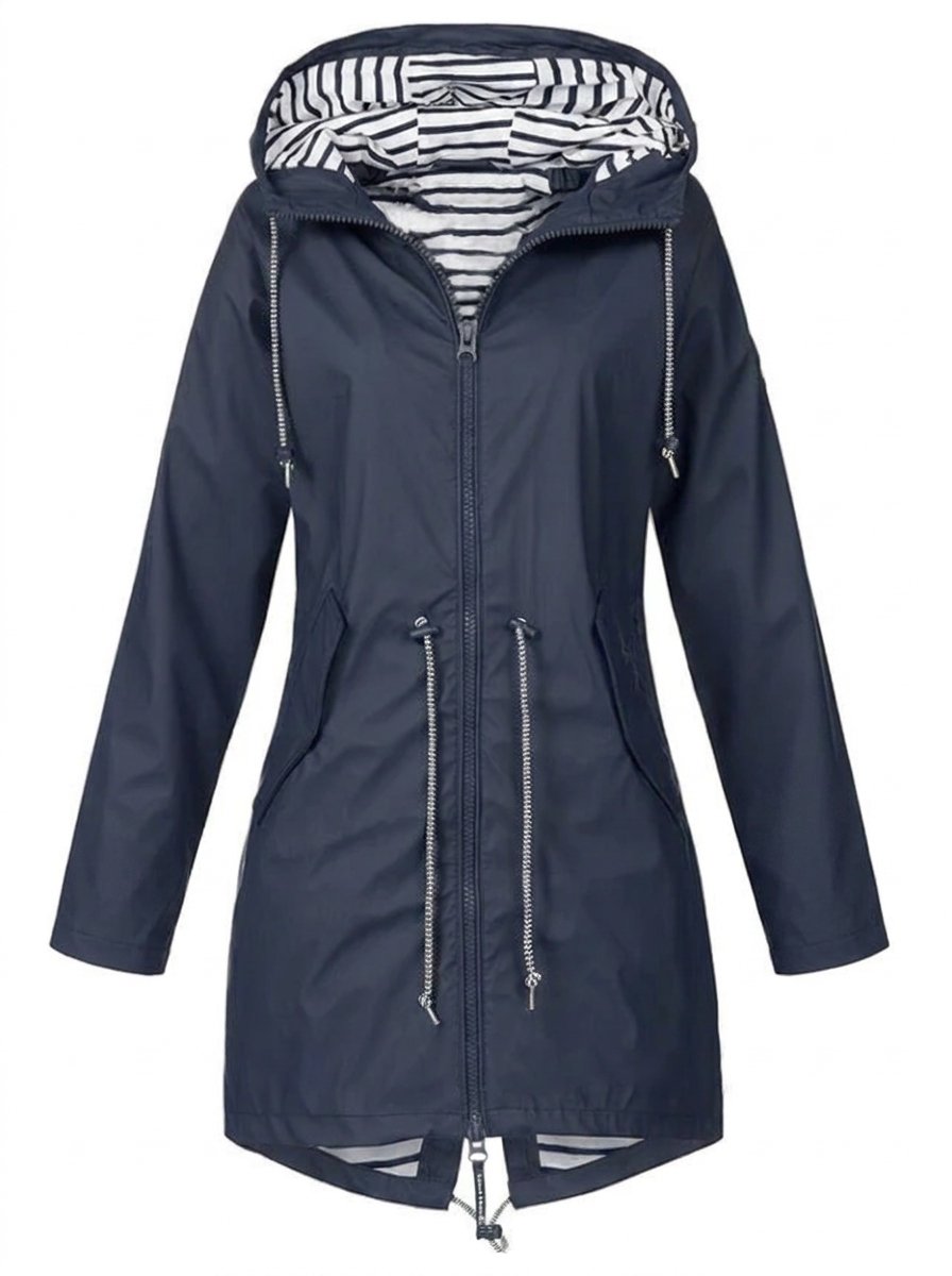 Rolvaine | Damen Regenjacke mit Kapuze und Taillenzug - Navy - Image 1