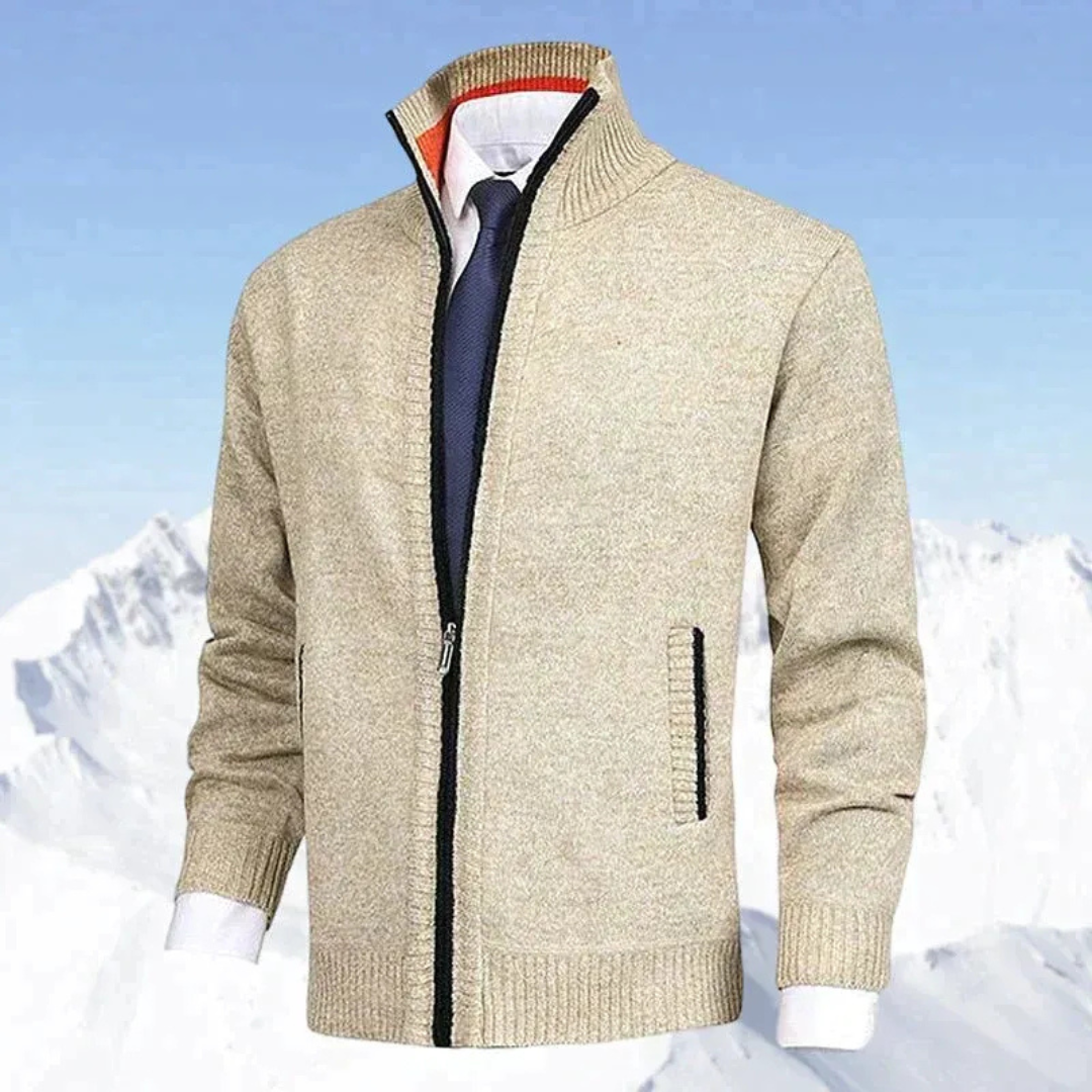 Rolvand | Herren Strickjacke Reißverschluss Stehkragen - Beige - Image 1