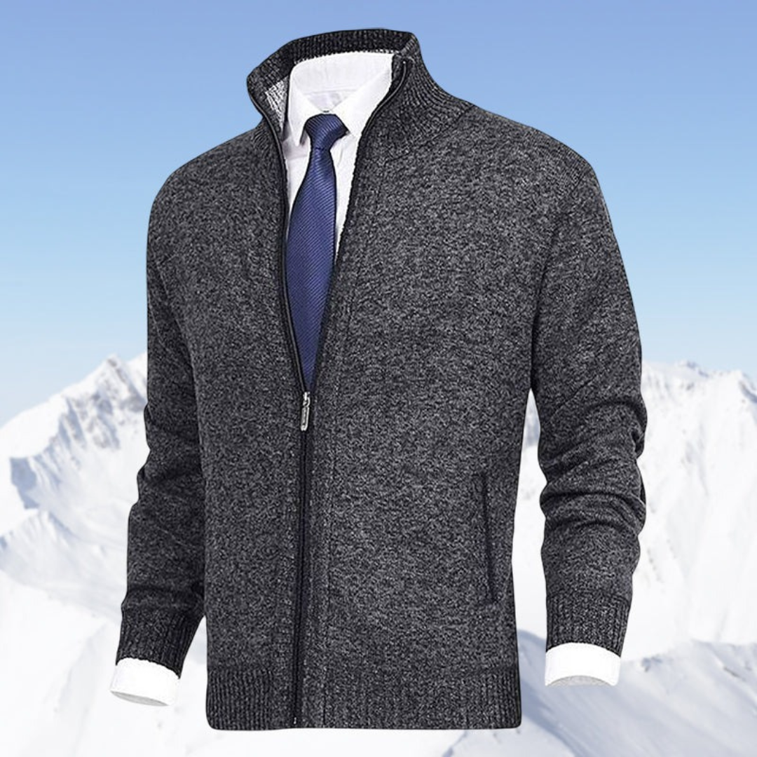 Rolvand | Herren Strickjacke Reißverschluss Stehkragen - Beige - Image 3