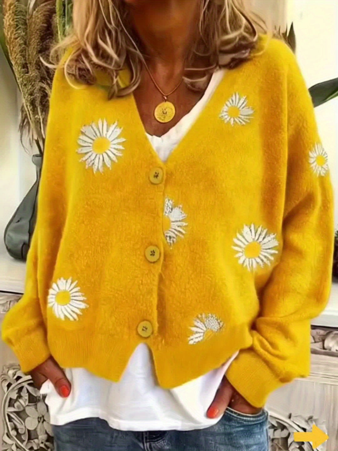 Rolvane | Damen Strickjacke mit Gänseblümchen-Stickerei - Green - Image 11