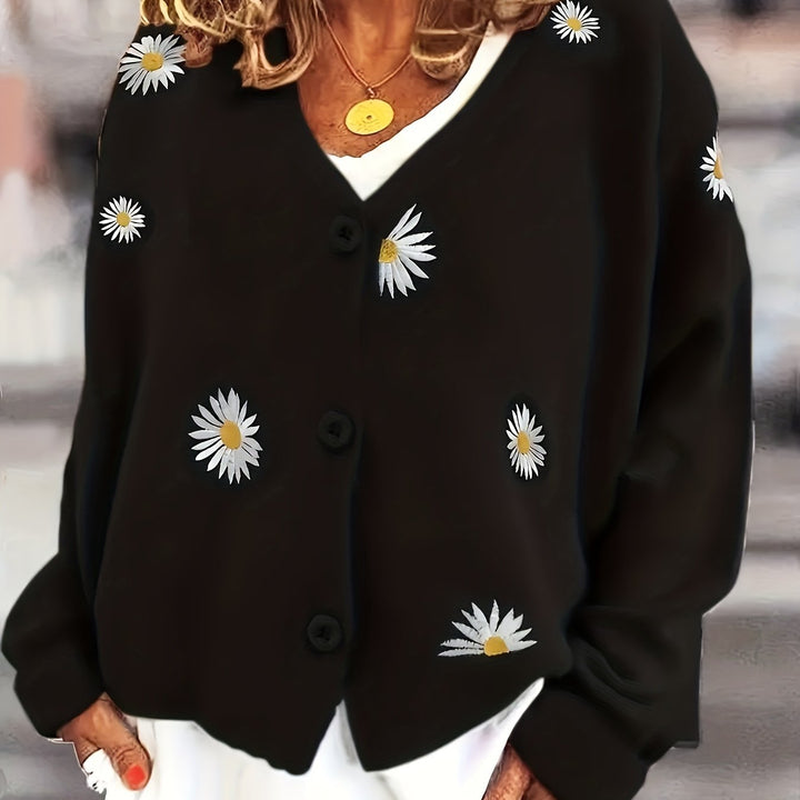 Rolvane | Damen Strickjacke mit Gänseblümchen-Stickerei - Green - Image 14