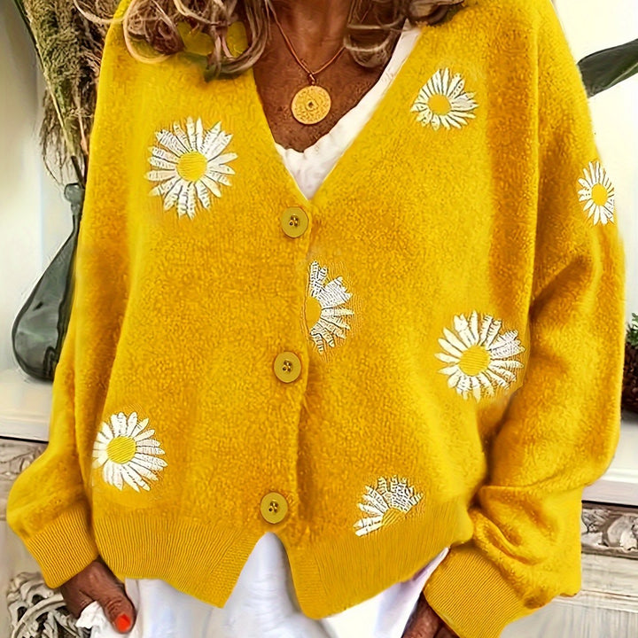 Rolvane | Damen Strickjacke mit Gänseblümchen-Stickerei - Green - Image 16