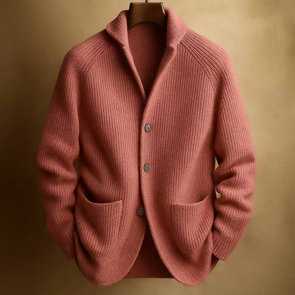 Rolvane | Herren Strickjacke Cardigan mit Knöpfen - Coral - Image 2