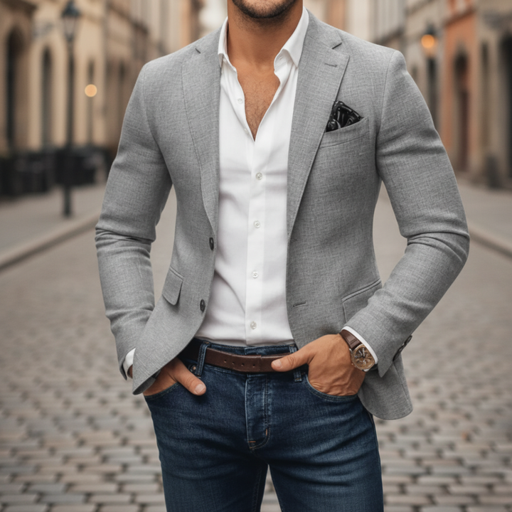 Rolveck | Herren Slim Fit Sakko Grau Blazer - Light Grey - Image 1