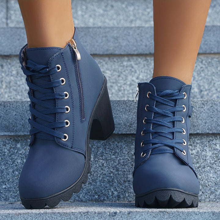 Rolveka | Damen Stiefelette mit Blockabsatz Schnürer - Navy - Image 1