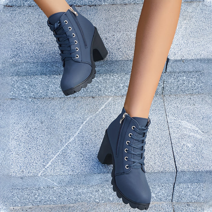 Rolveka | Damen Stiefelette mit Blockabsatz Schnürer - Navy - Image 12
