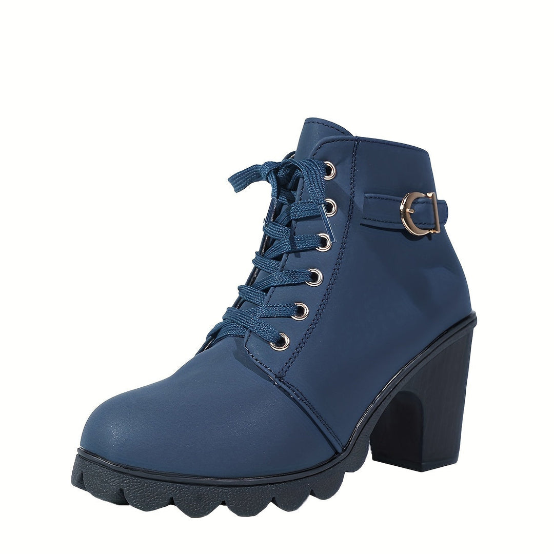 Rolveka | Damen Stiefelette mit Blockabsatz Schnürer - Navy - Image 14