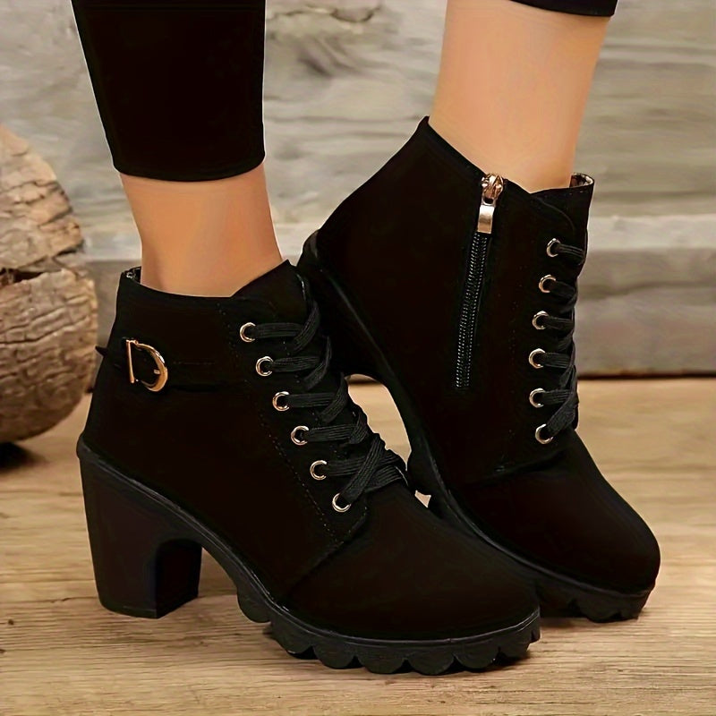 Rolveka | Damen Stiefelette mit Blockabsatz Schnürer - Navy - Image 3