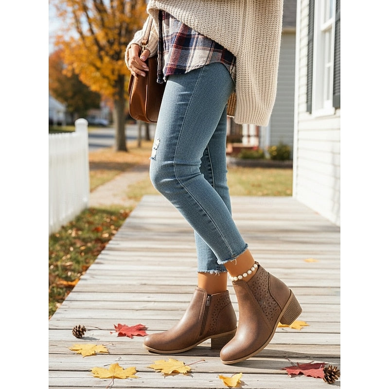 Rolvena | Damen Stiefeletten Blockabsatz Cutout - Image 6