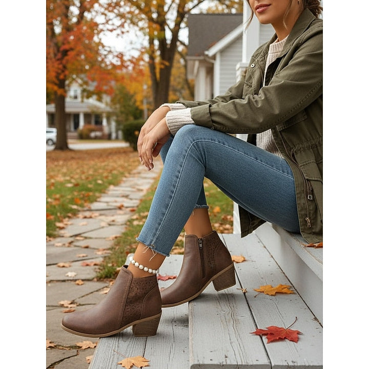 Rolvena | Damen Stiefeletten Blockabsatz Cutout - Image 7