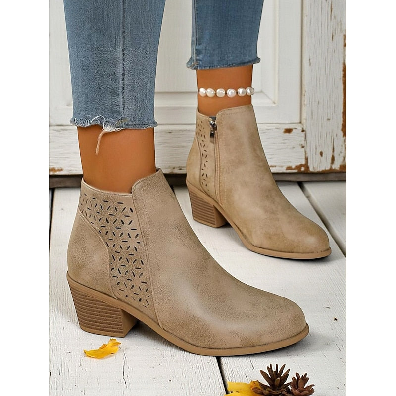 Rolvena | Damen Stiefeletten Blockabsatz Cutout - Image 9
