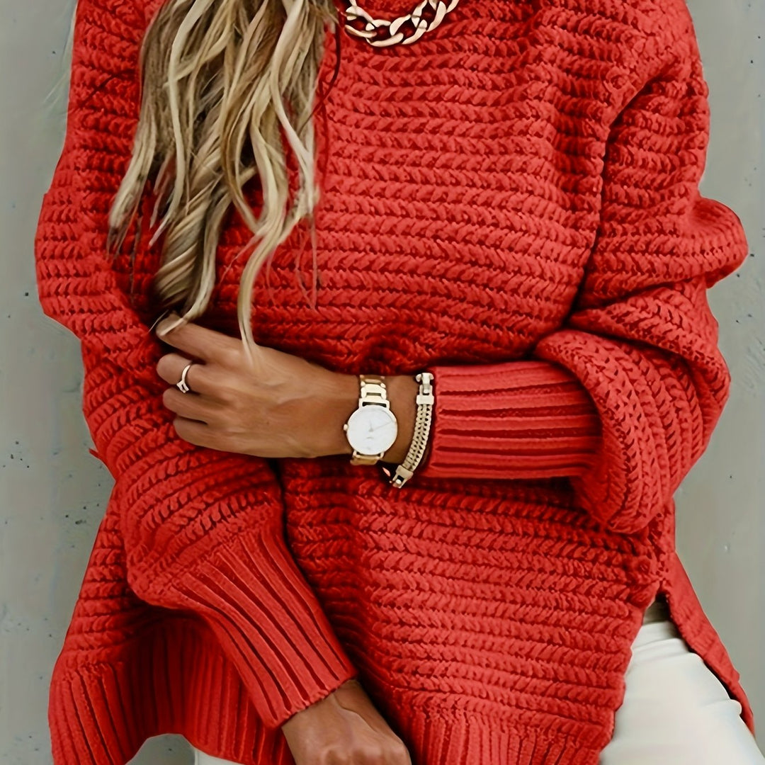 Rolvina | Damen Oversized Strickpullover Grober Strick - Red - Image 1