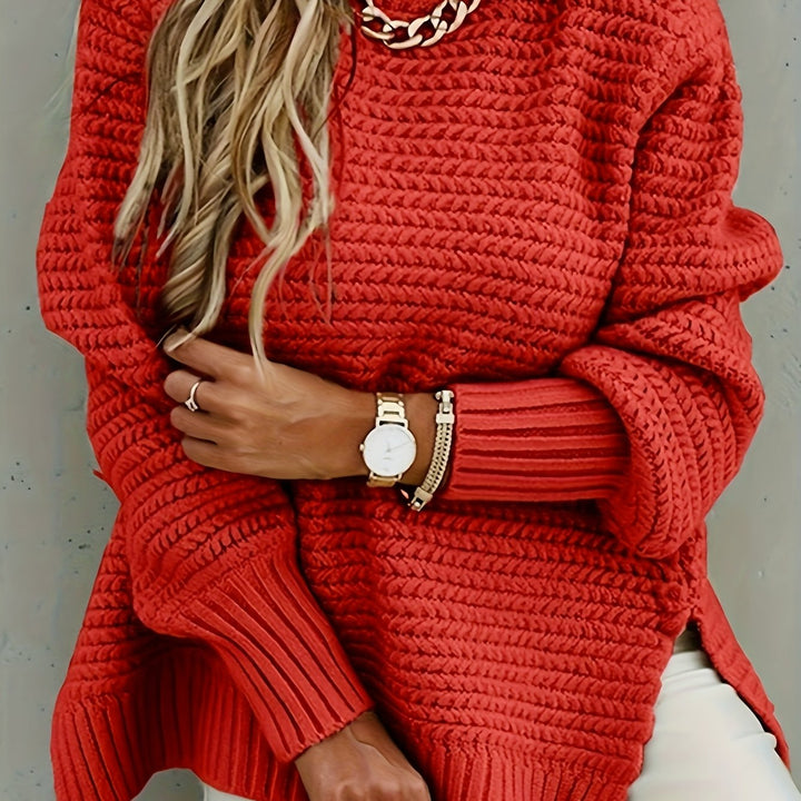 Rolvina | Damen Oversized Strickpullover Grober Strick - Red - Image 1
