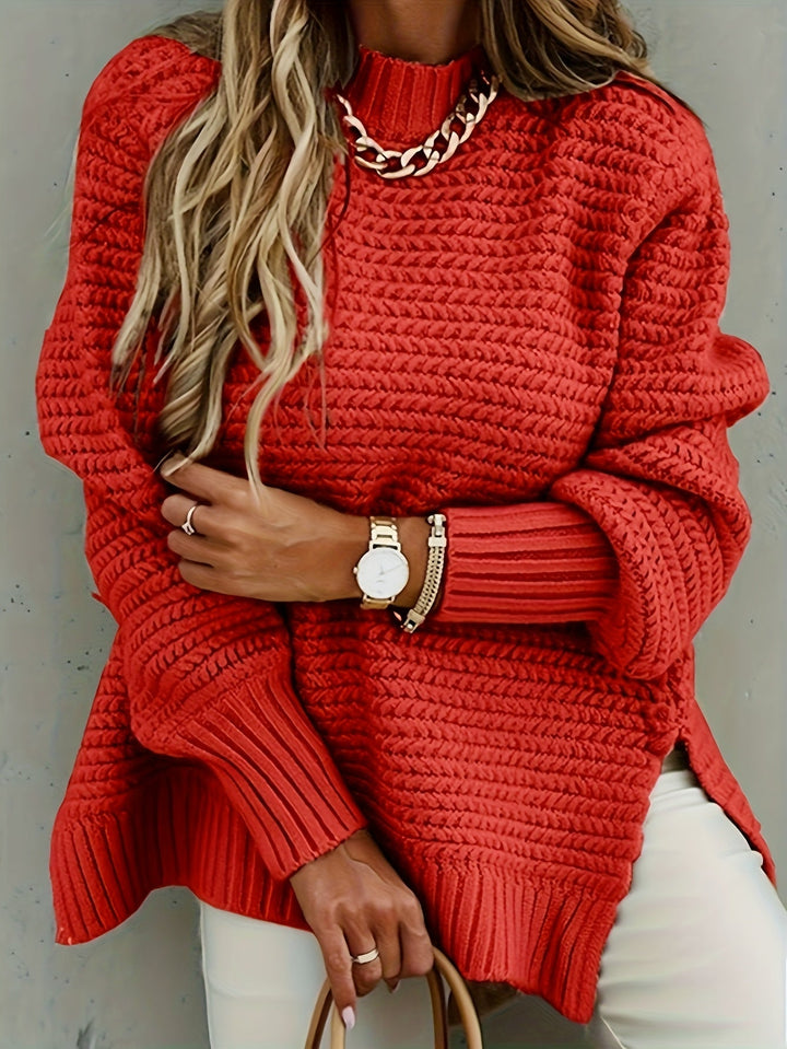 Rolvina | Damen Oversized Strickpullover Grober Strick - Red - Image 2