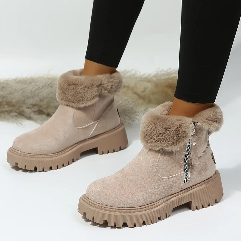 Rolvinde | Damen Gefütterte Winterstiefel mit Kunstfellrand - Beige - Image 1