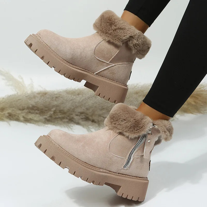 Rolvinde | Damen Gefütterte Winterstiefel mit Kunstfellrand - Beige - Image 2