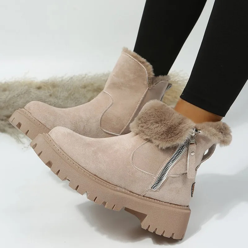 Rolvinde | Damen Gefütterte Winterstiefel mit Kunstfellrand - Beige - Image 3