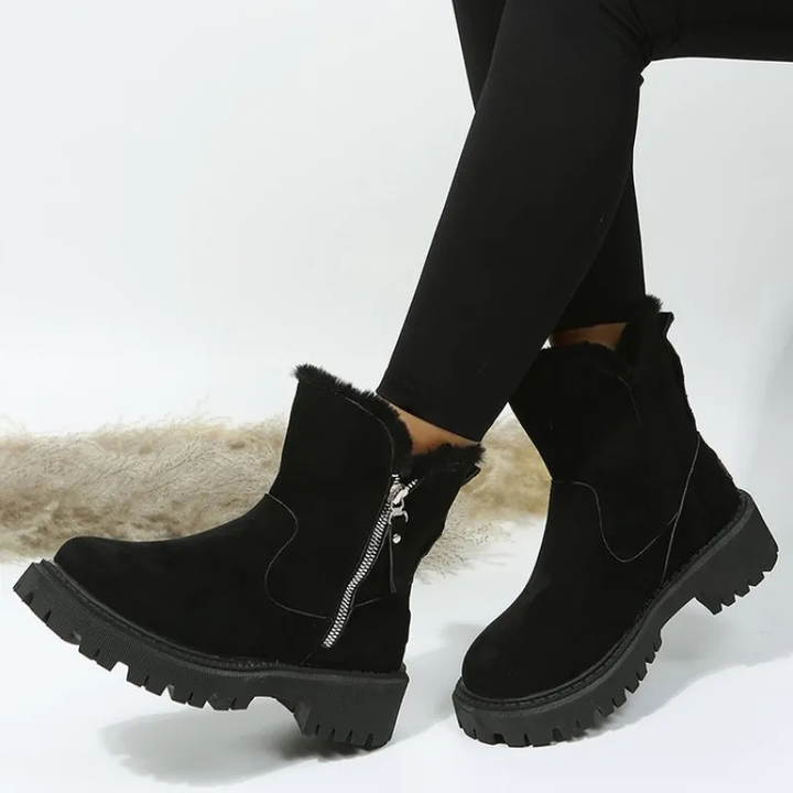 Rolvinde | Damen Gefütterte Winterstiefel mit Kunstfellrand - Beige - Image 4