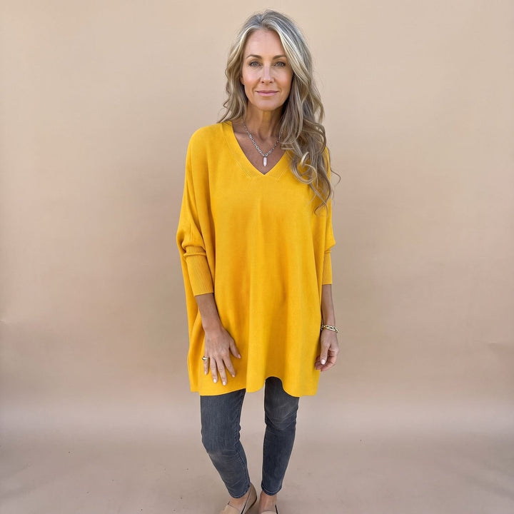 Rolvinde | Damen Oversize Strickpullover Tunika - Mustard - Image 1