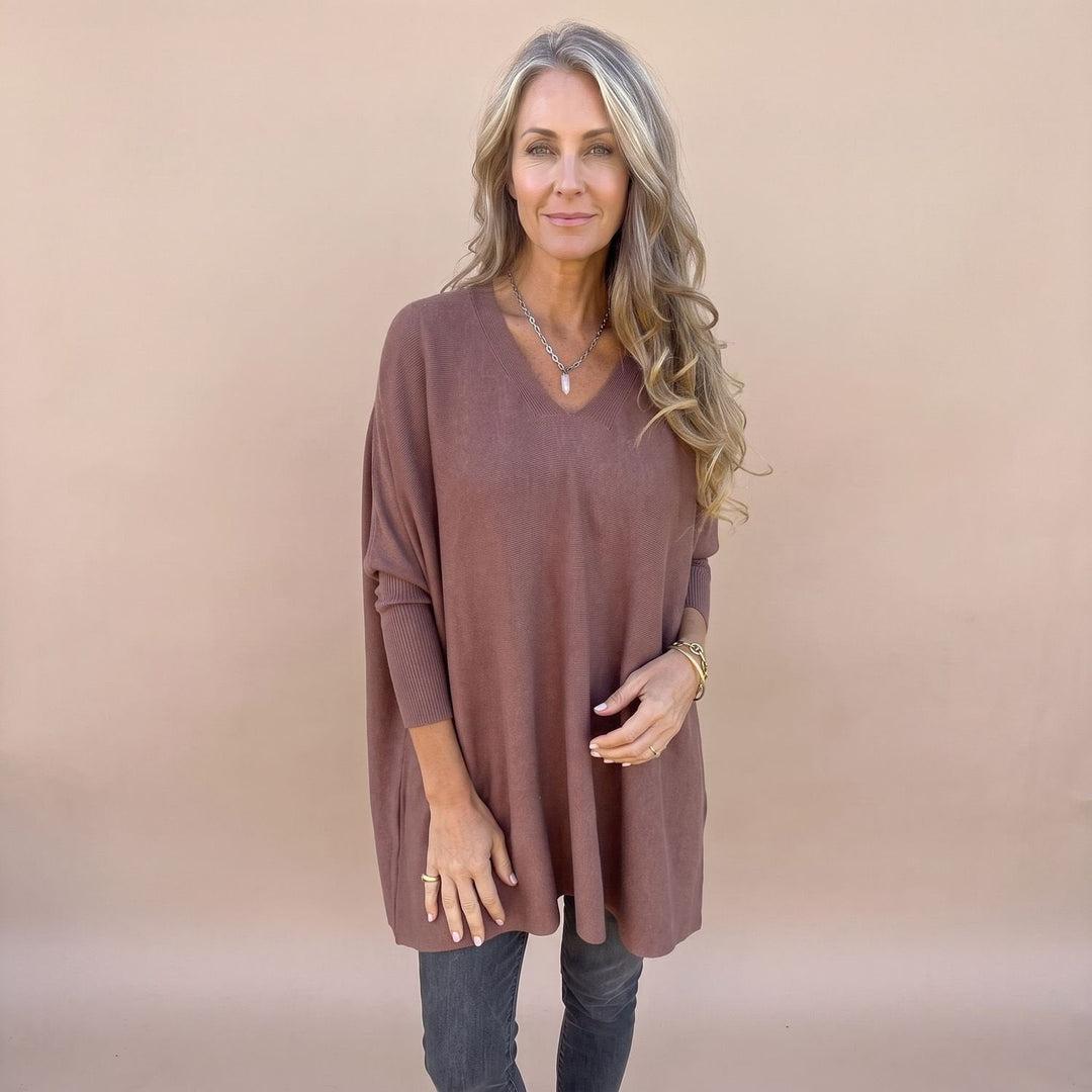Rolvinde | Damen Oversize Strickpullover Tunika - Mustard - Image 2