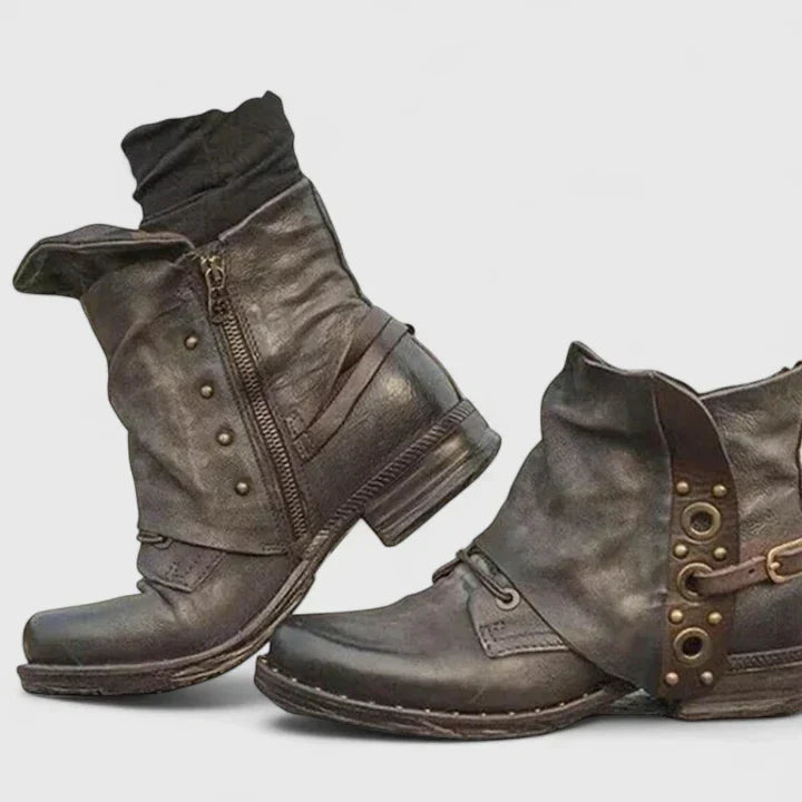 Rolvindra | Damen Stiefeletten Vintage Schnalle - Dark Brown - Image 3