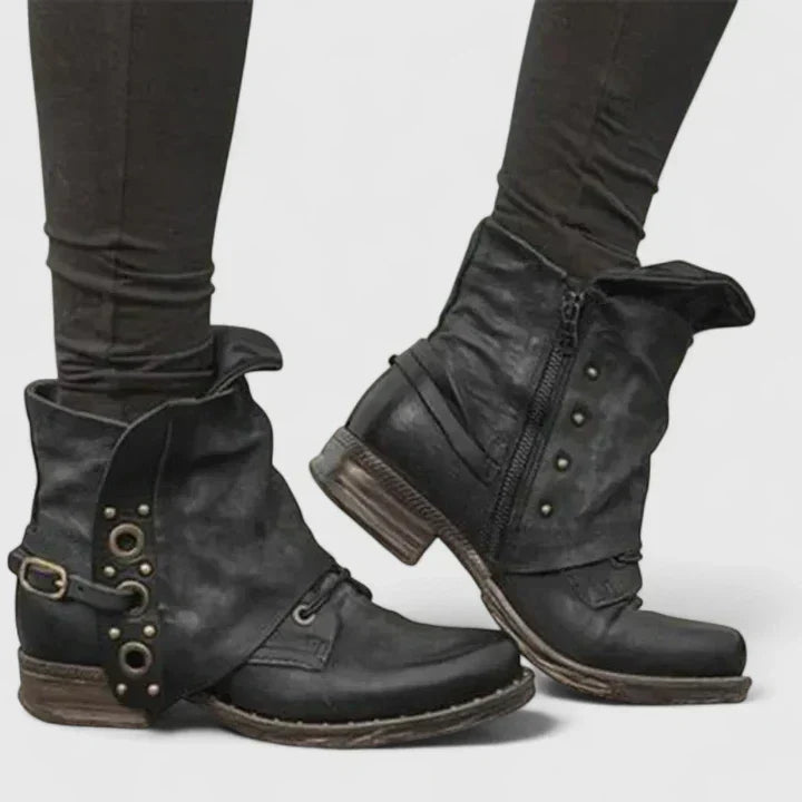 Rolvindra | Damen Stiefeletten Vintage Schnalle - Dark Brown - Image 5
