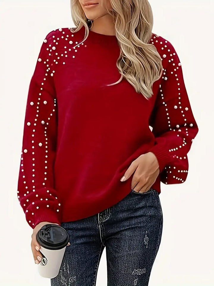 Rovena | Damen Pullover mit Perlen Langarm - Red - Image 1