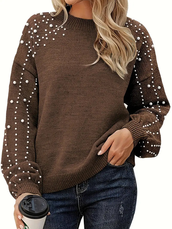 Rovena | Damen Pullover mit Perlen Langarm - Red - Image 4