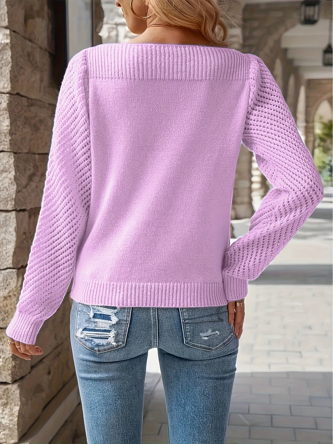 Rovhild | Damen Strickpullover mit Lochmuster-Ärmeln - Image 9