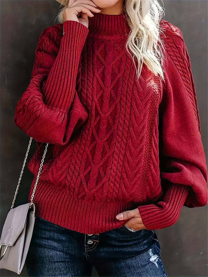 Rowena | Damen Zopfmuster Strickpullover mit Rollkragen - Green - Image 4