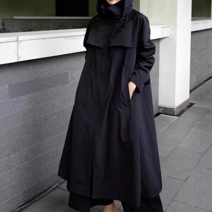 Selveka | Damen Langer Regenmantel mit Kapuze Oversize - Black - Image 1