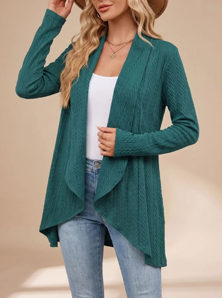Selvonda | Damen Strickjacke Offene Front Zopfmuster - Image 1