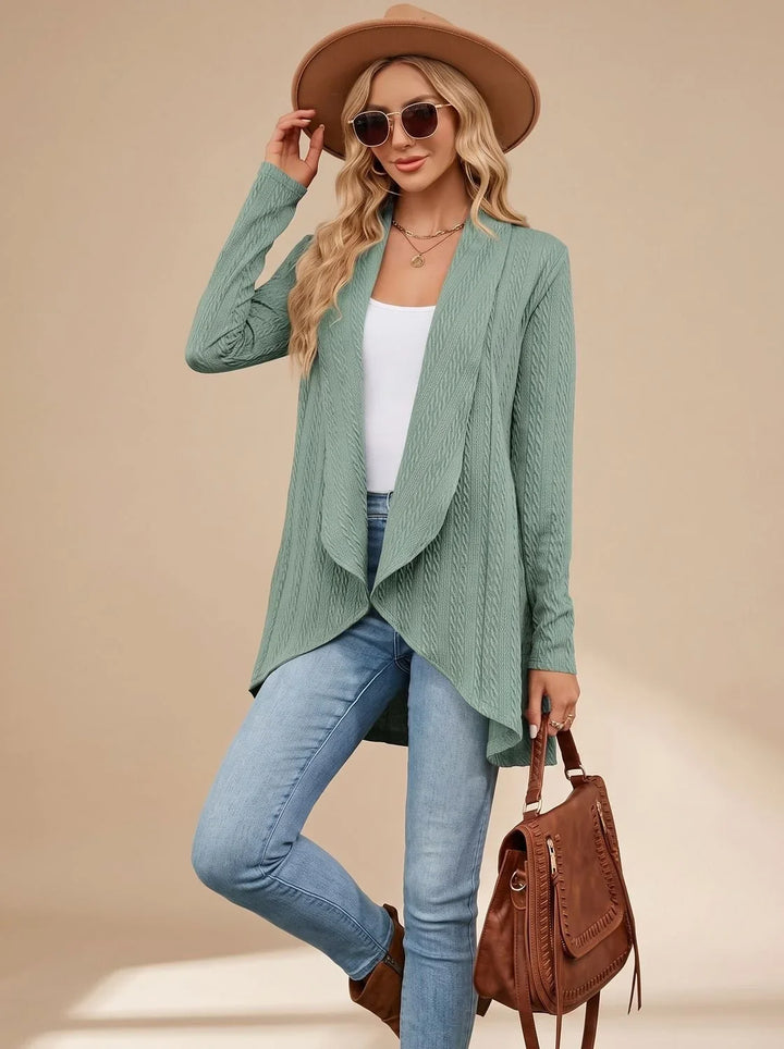 Selvonda | Damen Strickjacke Offene Front Zopfmuster - Image 2