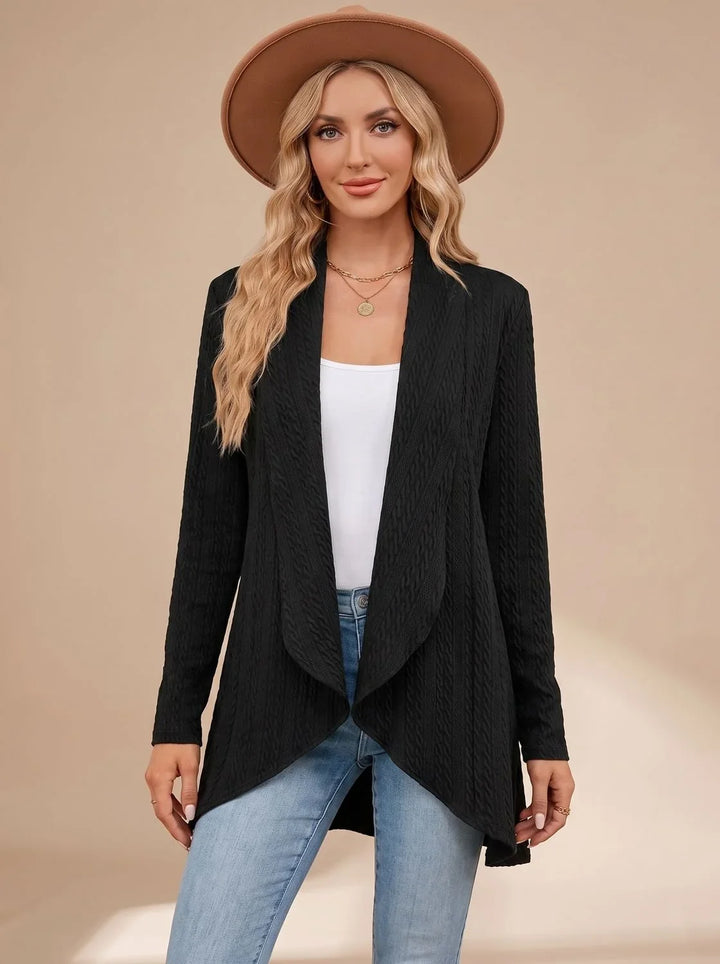 Selvonda | Damen Strickjacke Offene Front Zopfmuster - Image 4