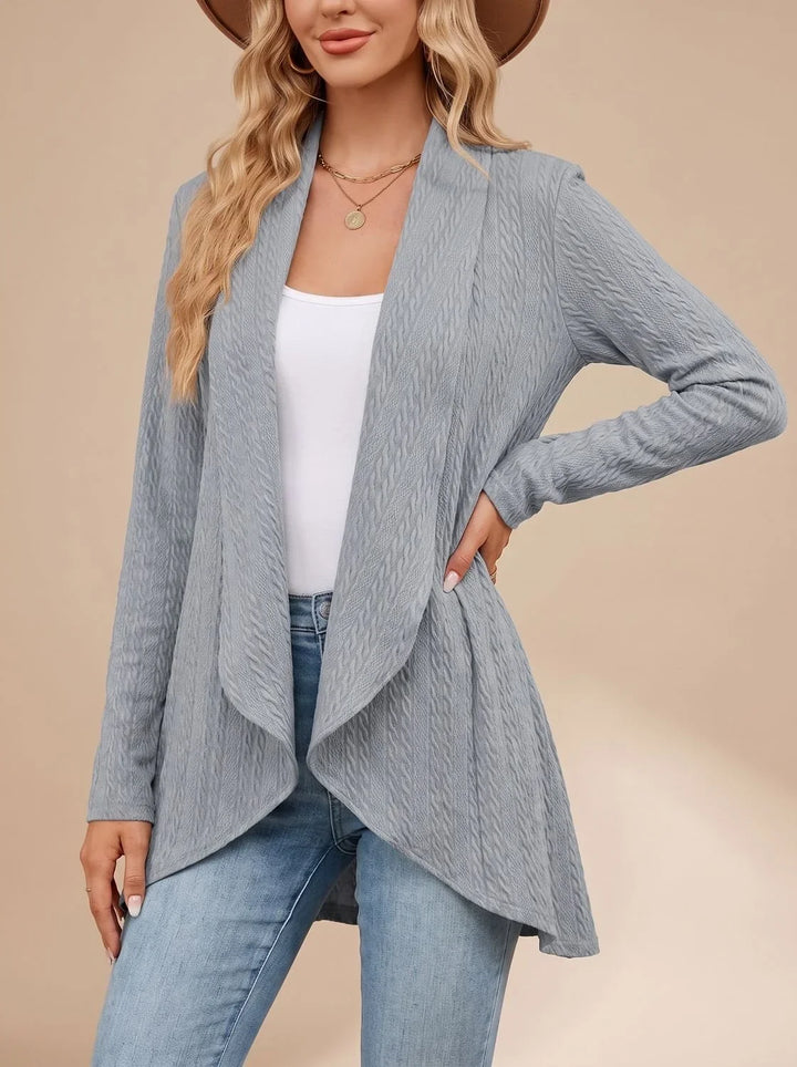 Selvonda | Damen Strickjacke Offene Front Zopfmuster - Image 5