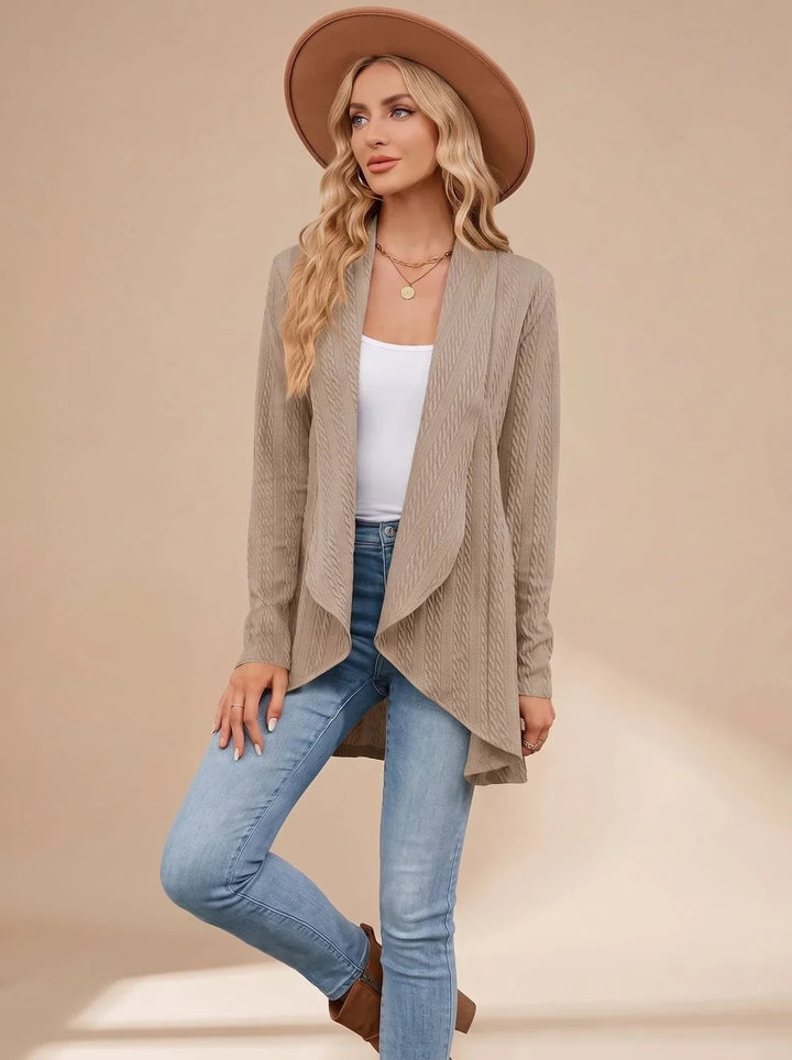 Selvonda | Damen Strickjacke Offene Front Zopfmuster - Image 6