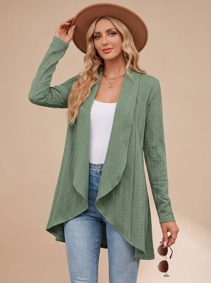 Selvonda | Damen Strickjacke Offene Front Zopfmuster - Image 8
