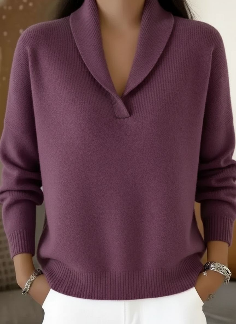 Selvra | Damen Pullover V-Ausschnitt Relaxed Fit - Red - Image 6