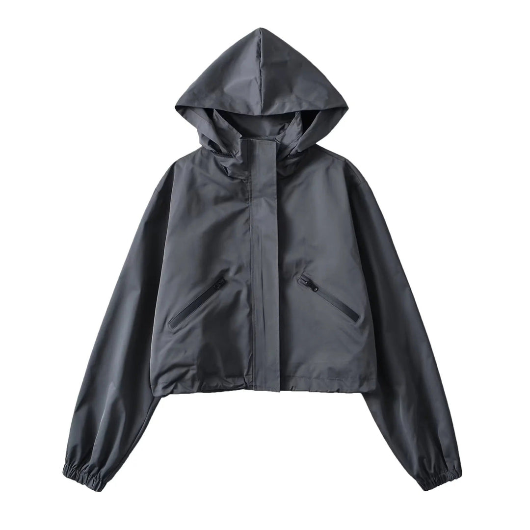 Selvra | Damen Regenjacke mit Kapuze Kurz - Dark Grey - Image 1