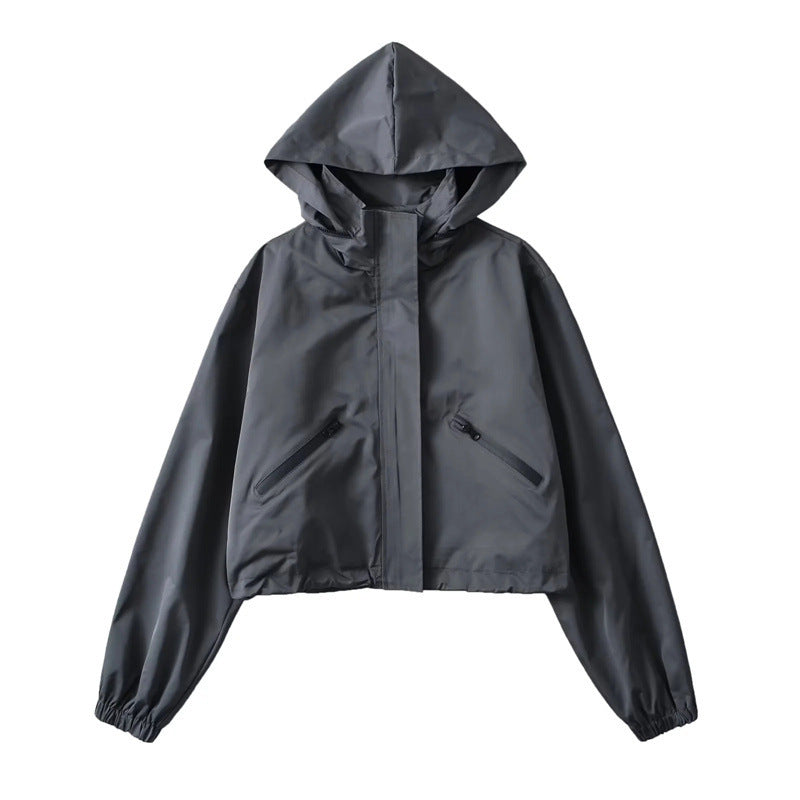 Selvra | Damen Regenjacke mit Kapuze Kurz - Dark Grey - Image 8