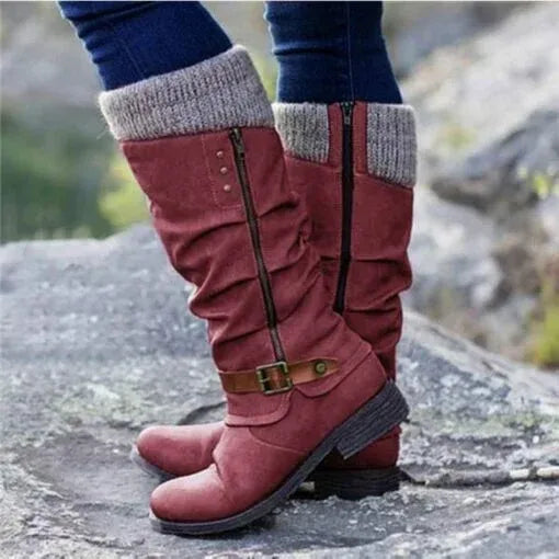 Selvunde | Damen Kniehohe Stiefel mit Strickbündchen - Black - Image 2