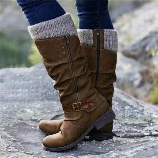 Selvunde | Damen Kniehohe Stiefel mit Strickbündchen - Black - Image 3