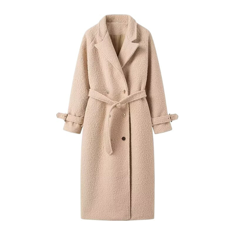 Selvwyn | Damen Langer Teddymantel mit Bindegürtel - Beige - Image 6