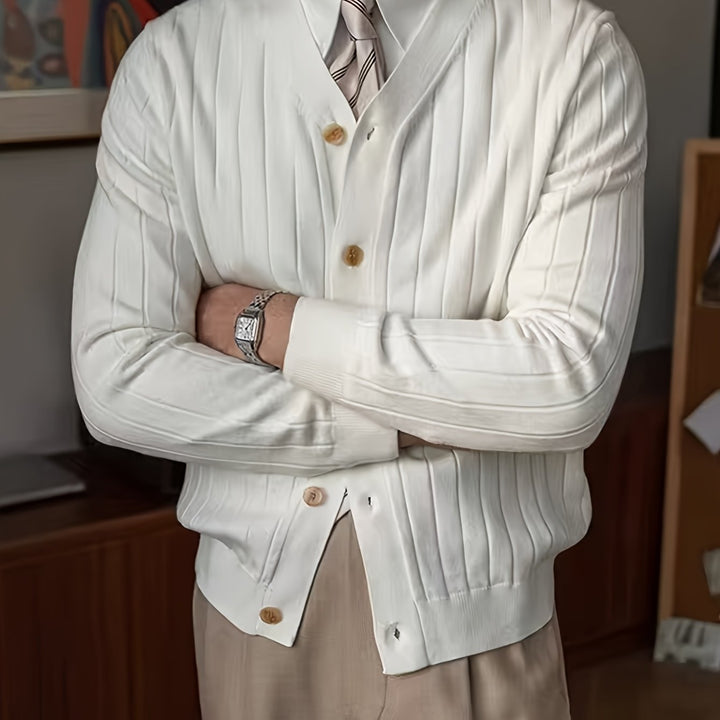 Siegvorn | Herren Strickjacke V-Ausschnitt Rippenmuster - White - Image 1