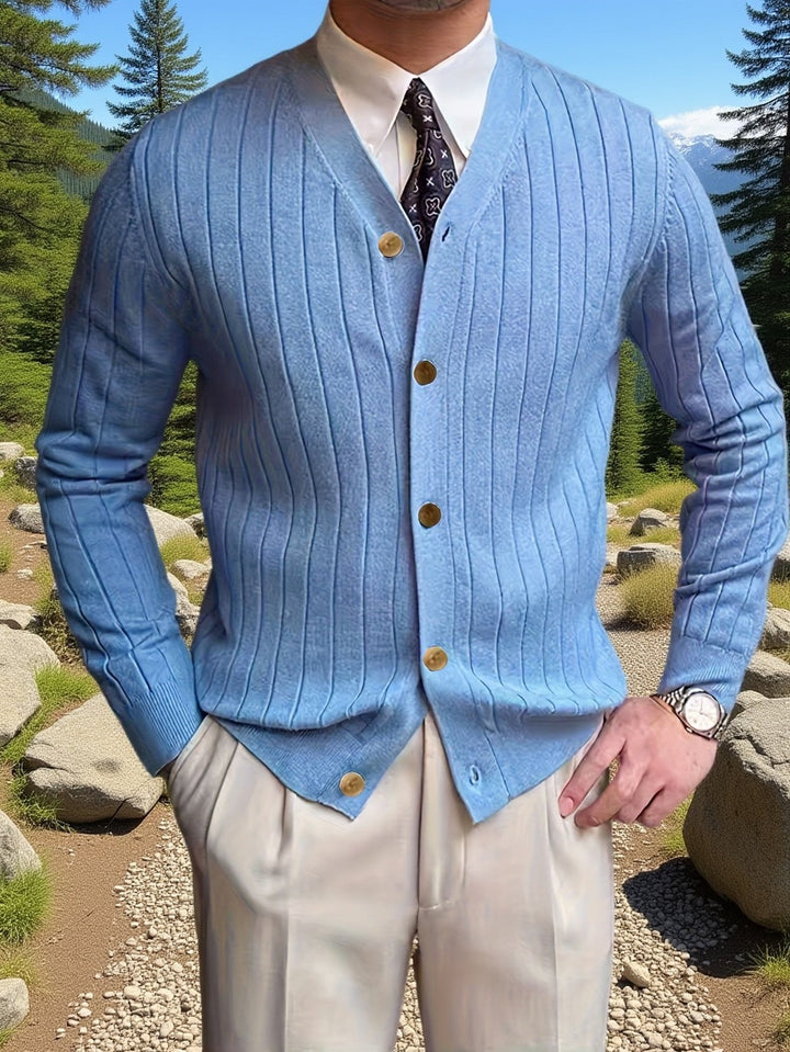 Siegvorn | Herren Strickjacke V-Ausschnitt Rippenmuster - White - Image 12
