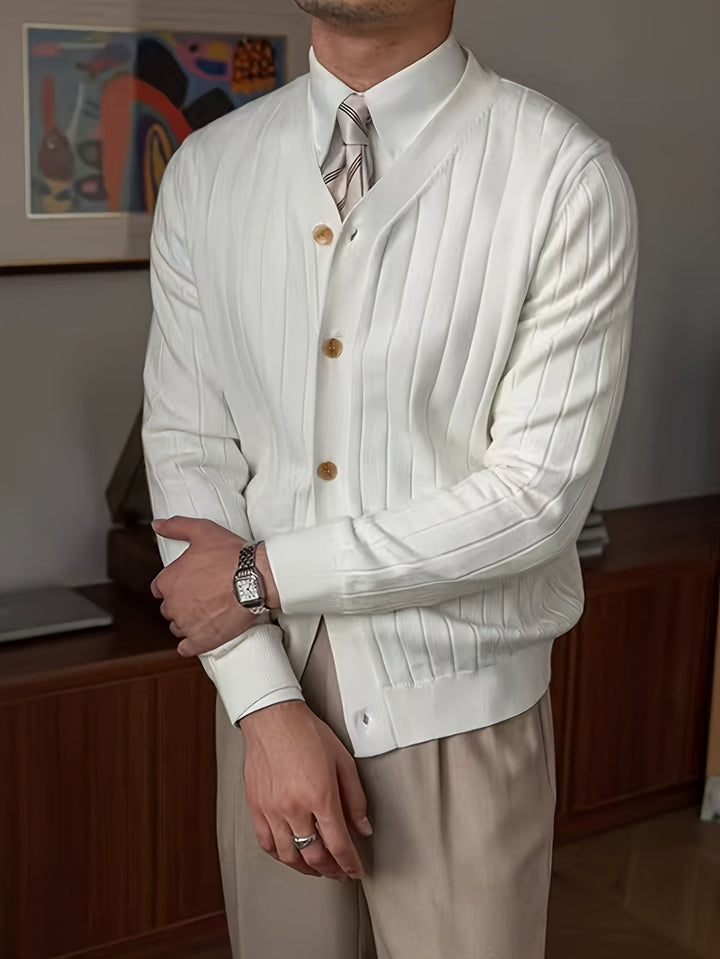 Siegvorn | Herren Strickjacke V-Ausschnitt Rippenmuster - White - Image 4