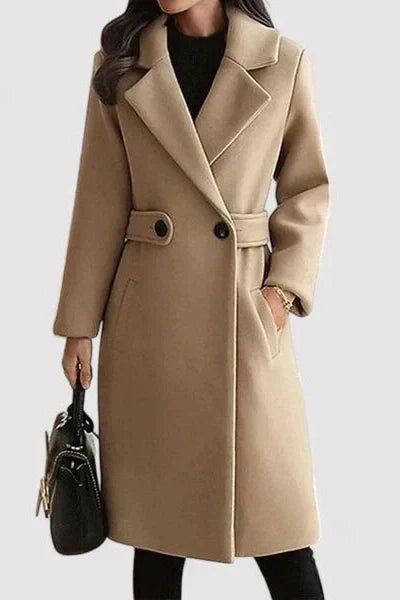 Solène | Damen Langer Wintermantel mit Gürtel - Camel - Image 1
