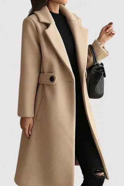 Solène | Damen Langer Wintermantel mit Gürtel - Camel - Image 2